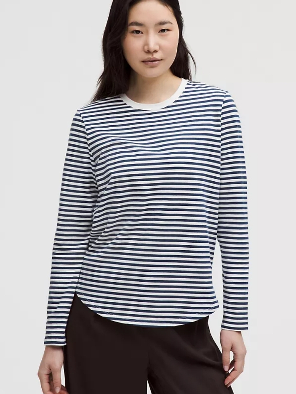 Lululemon Striped Long-Sleeve Crewneck Top - Navy/White Size 12